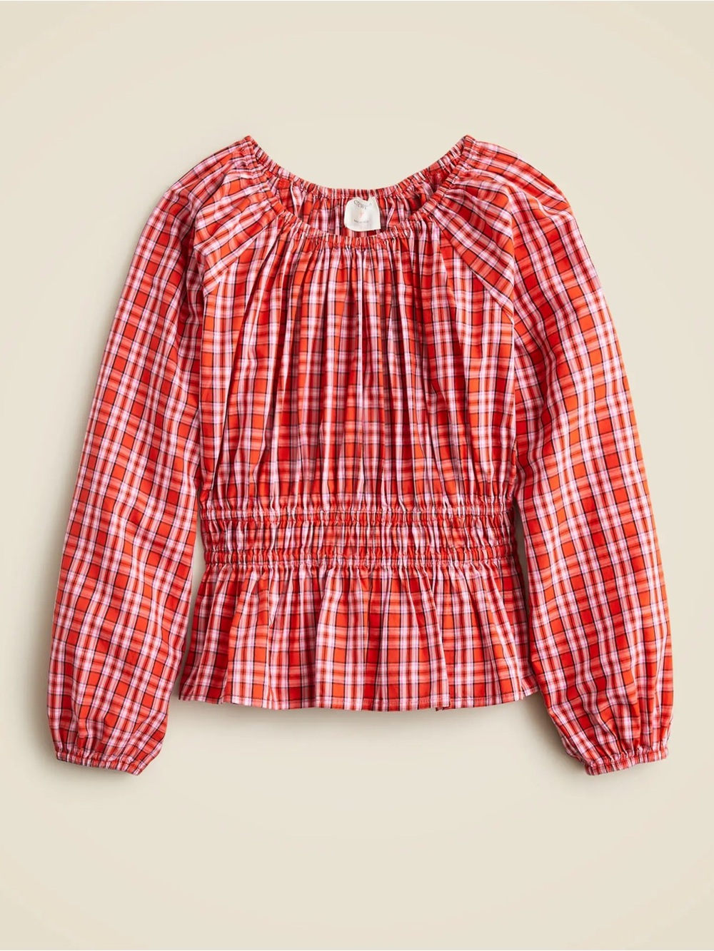 Crew Cuts Girls Puff Sleeve Peplum Top in Tartan Size 12